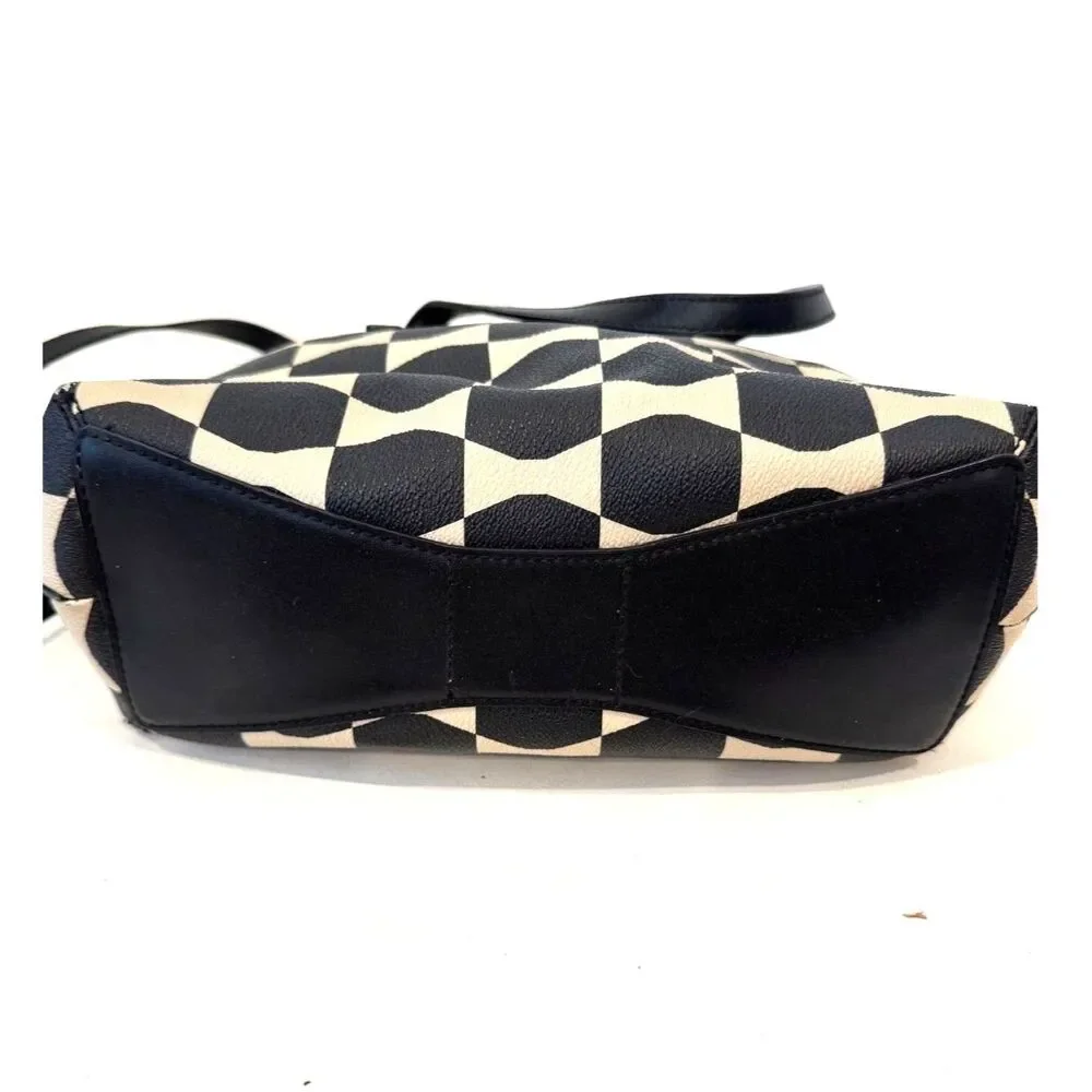 Kate Spade Bow Tile Maisie Satchel Handbag Top Zip Black Beige